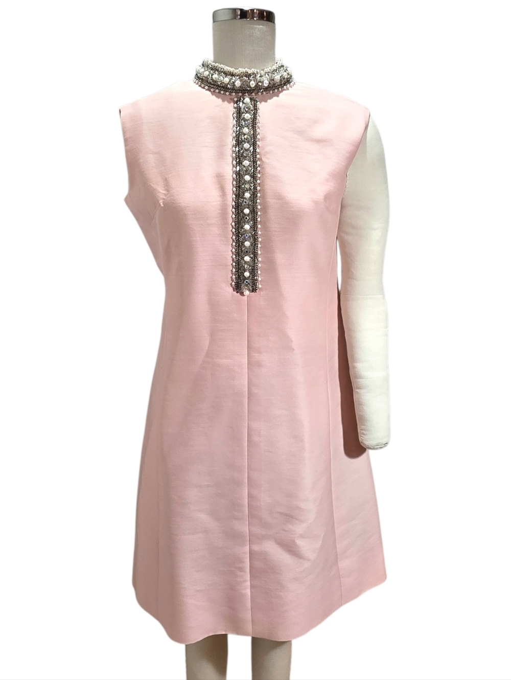 Vintage 1960s CAPIRONE Couture Beaded Shantung Shift Dress San Francisco Size 8